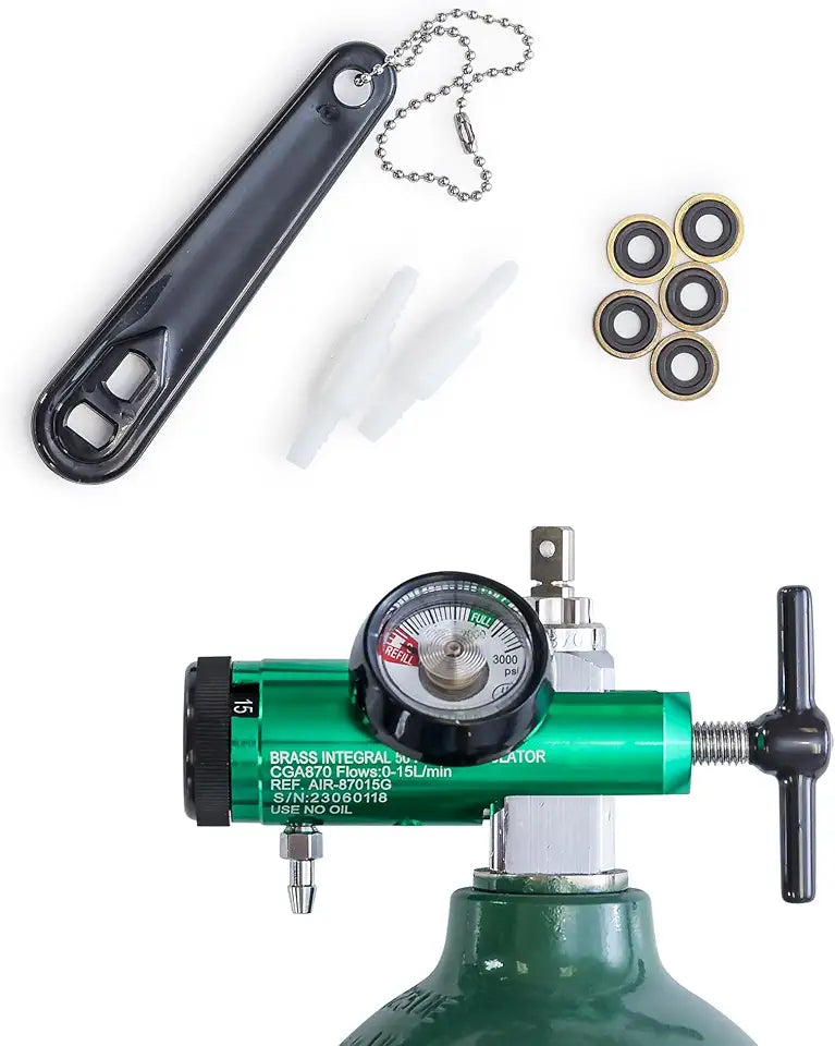 Oxygen Regulator 0-15LPM CGA-870 Gauge Flow Rate with Wrench Key Z58382