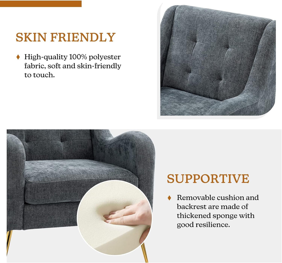 Navy Upholstered Armchairs Set with Removable Cushion F30417