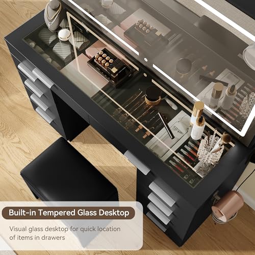 Vanity Set with LED Mirror, 10 Drawers and Stool X7258