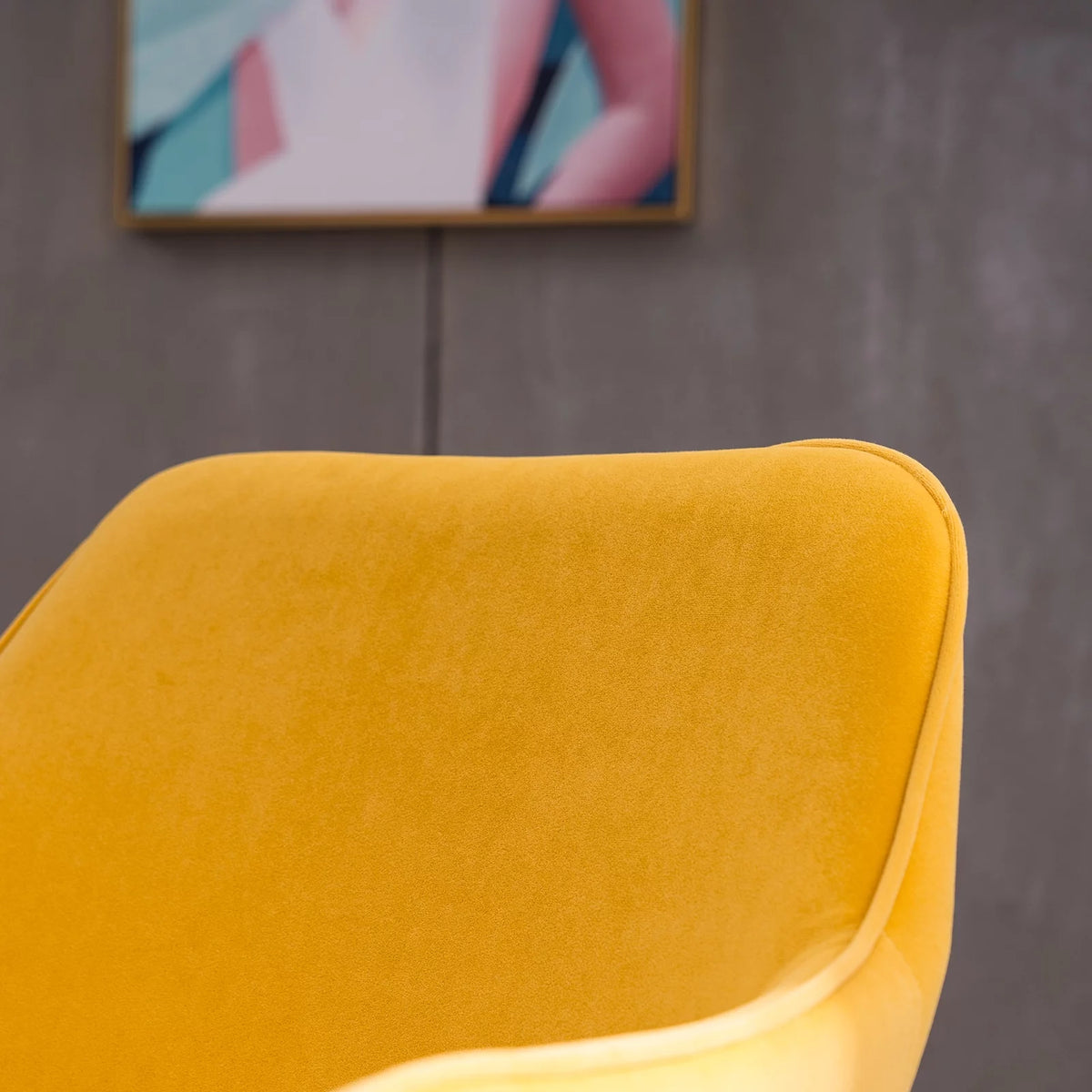 Yellow Velvet Adjustable Height Office Chair with Gold Metal Legs and Wheels N839
