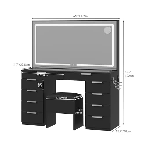 Vanity Set with LED Mirror, 10 Drawers and Stool X7258