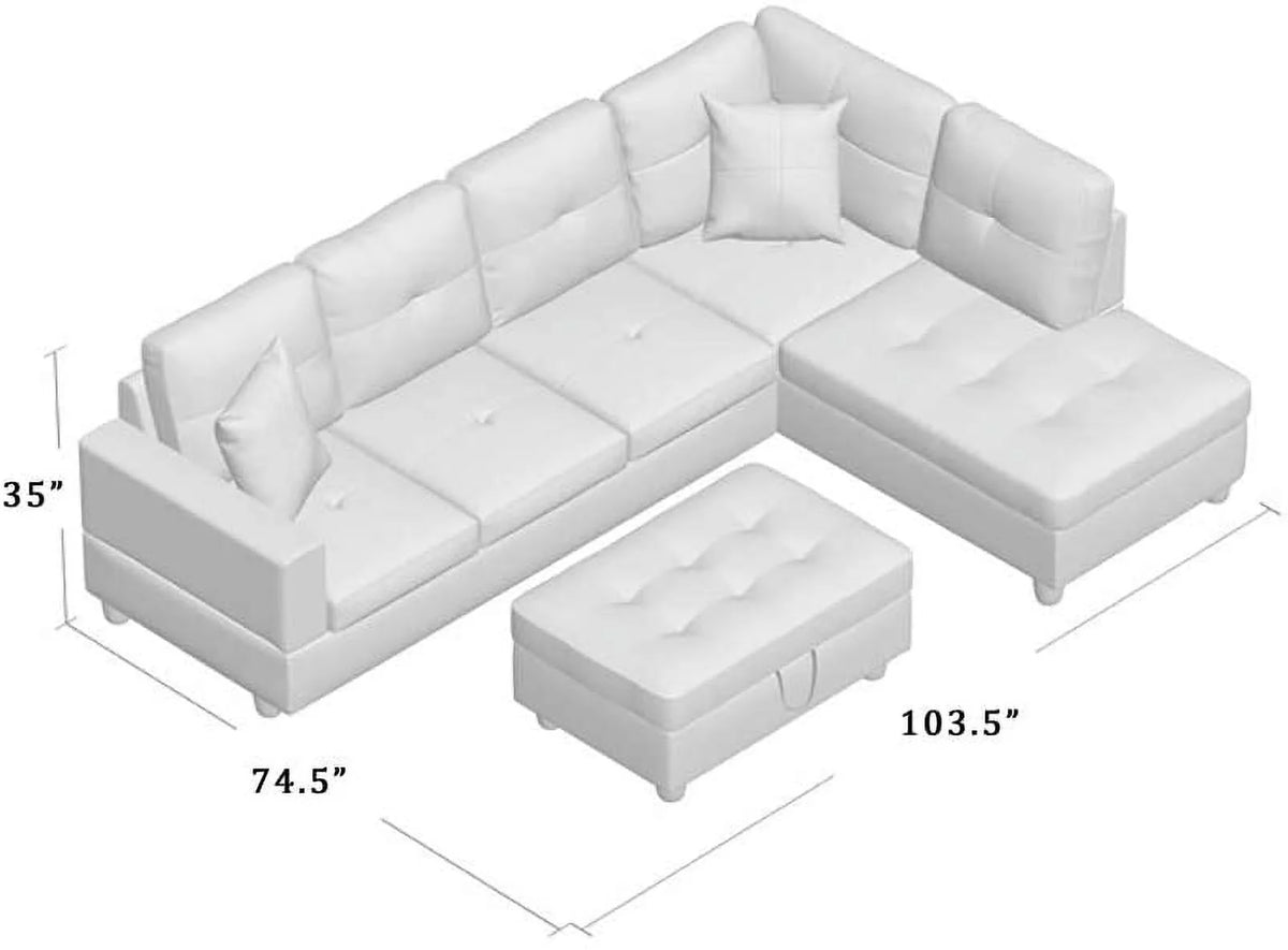 3 PCS L-Shaped Sectional Sofa Set with Storage Ottoman and Pillows L944