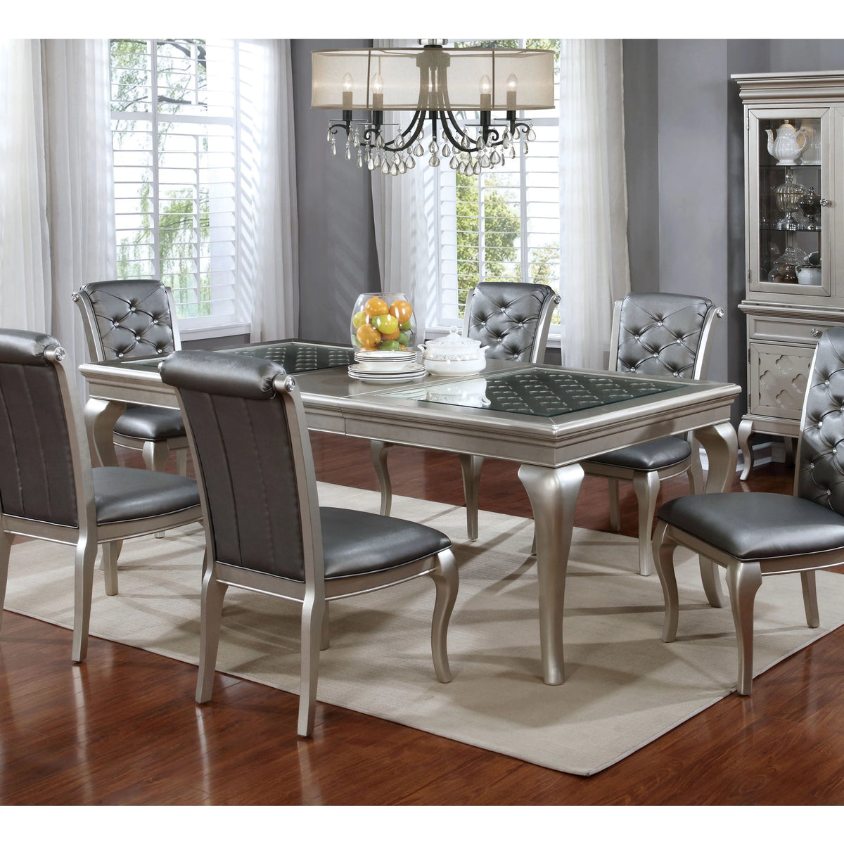 66-inch Glass Top Wood Dining Table J771315
