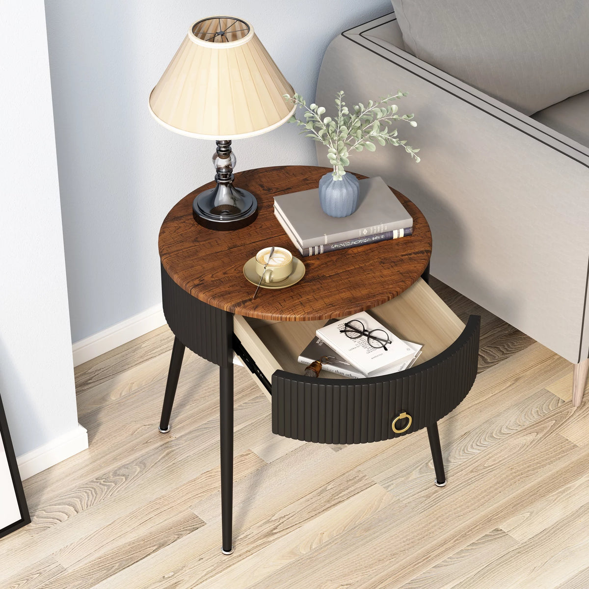 Black Metal End Table Set of 2 with Drawer G6148