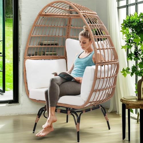 Oversized 360 Swivel Rattan Egg Chair with Beige Cushion W92082