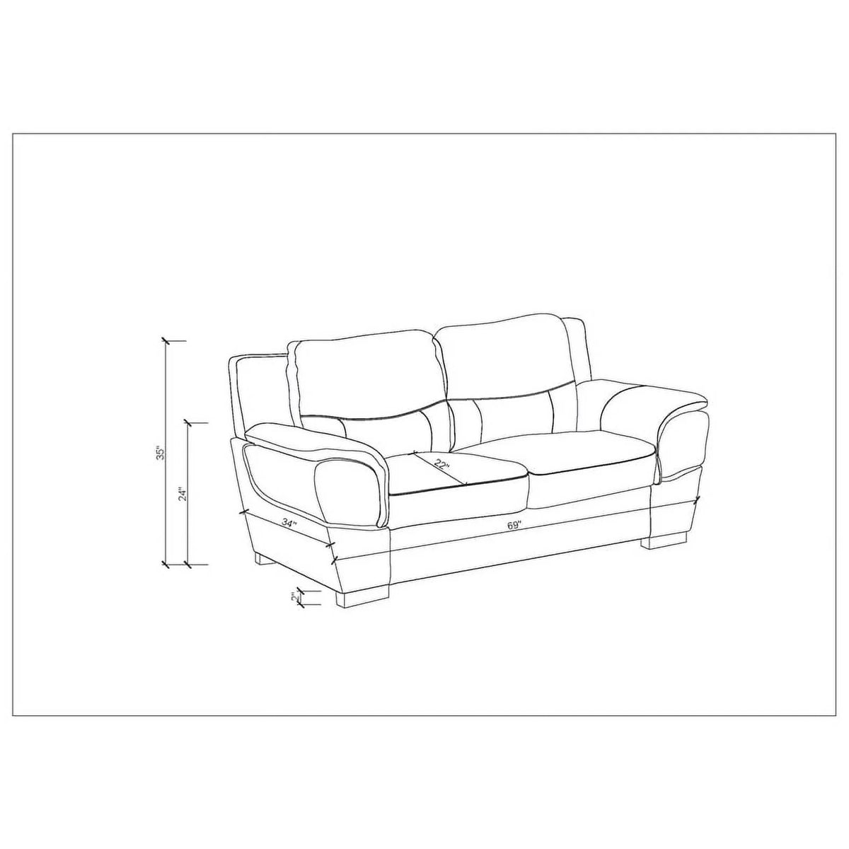 69" Modern Faux Leather Upholstered Loveseat in Black M425