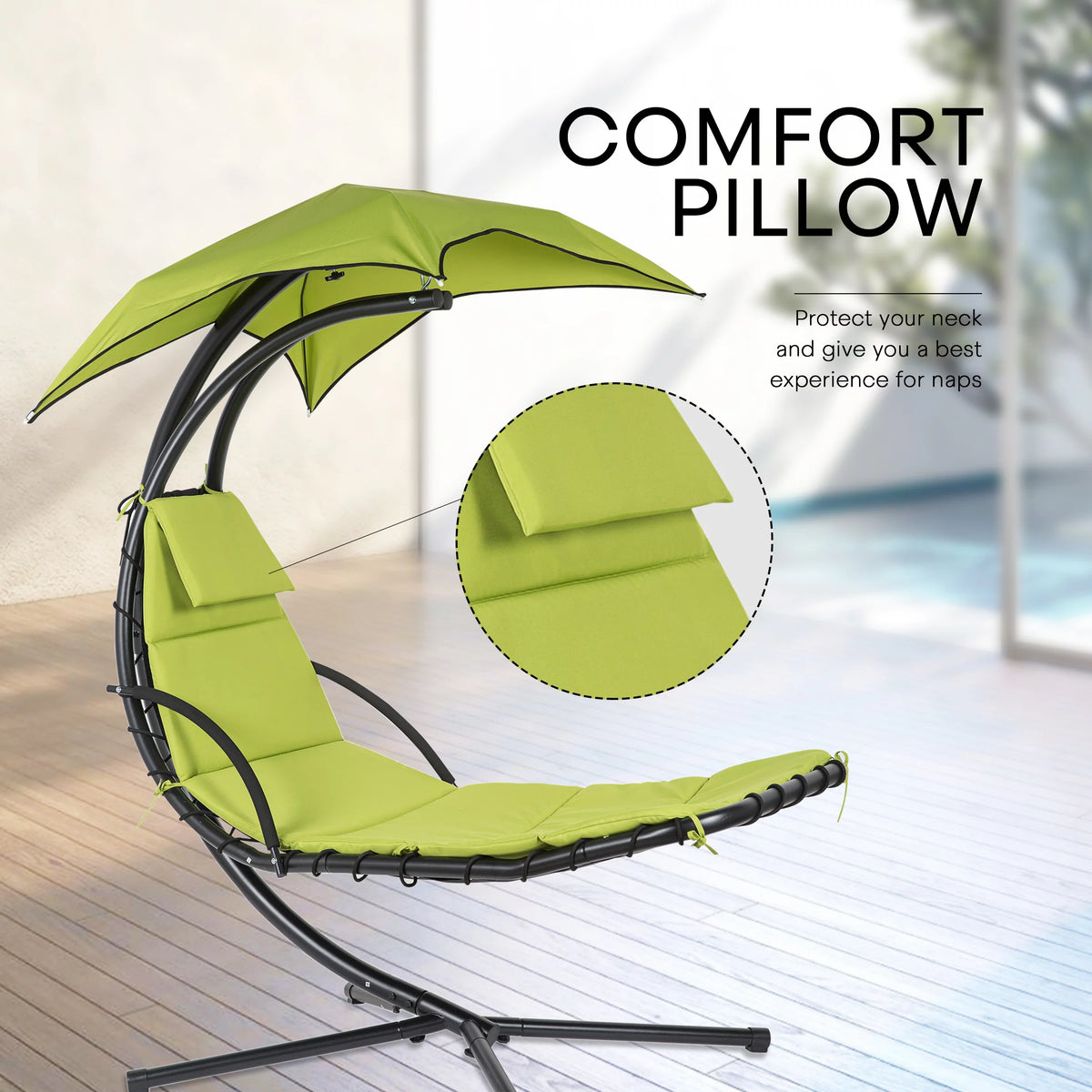 Hanging Chaise Lounge Chair Swing Hammock Chair Steel Green G88431
