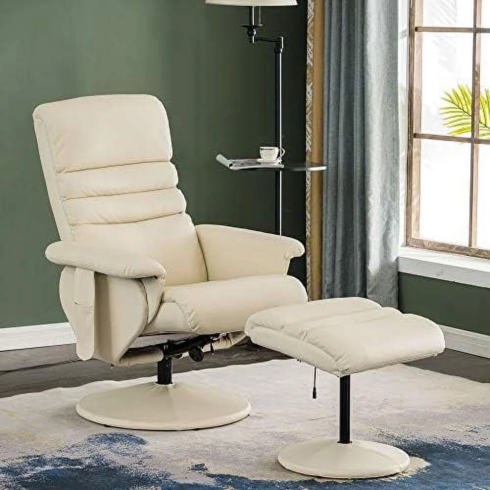 Dark Brown Faux Leather Recliner with Ottoman W5868