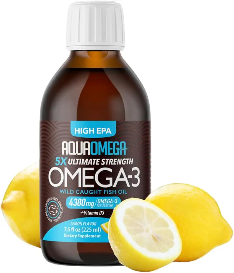 Wild Caught Omega 3 Fish Oil Liquid with Vitamin D, Lemon Flavor E9942