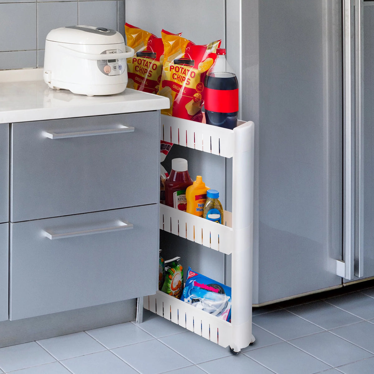 Portable Plastic Shelving Unit Organizer with 3 Storage Baskets N996
