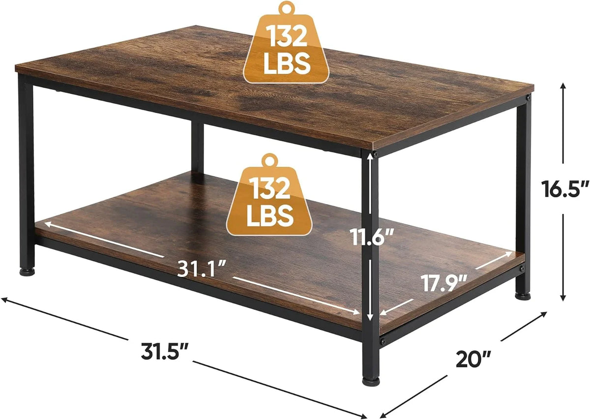 Industrial 2-Tier Coffee Table Rustic Brown K253