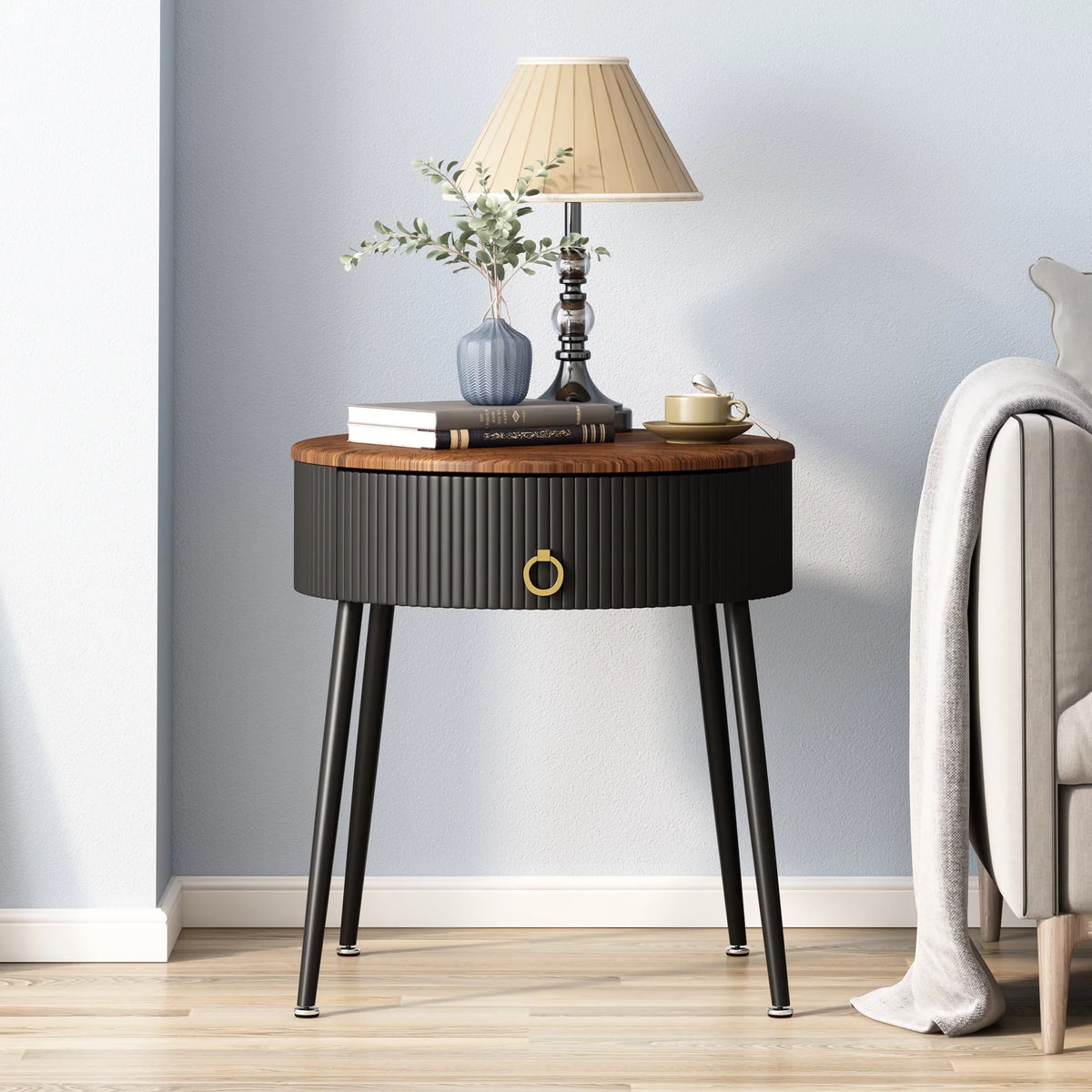 Black Metal End Table Set of 2 with Drawer G6148