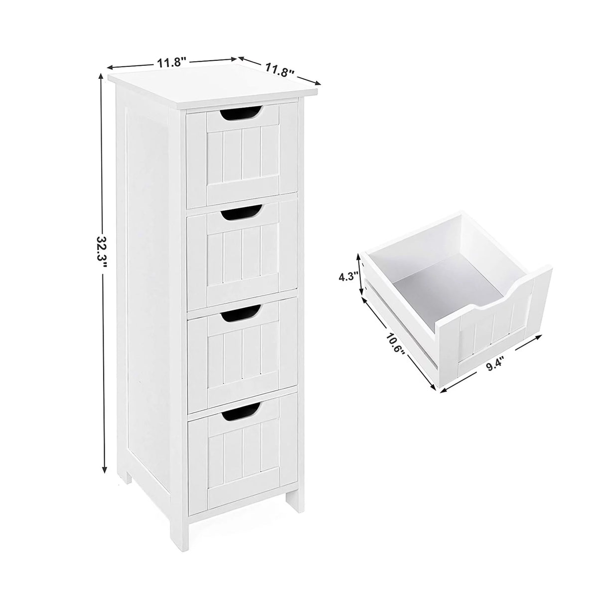 White 4 Drawer Wooden Floor Cabinet I958218