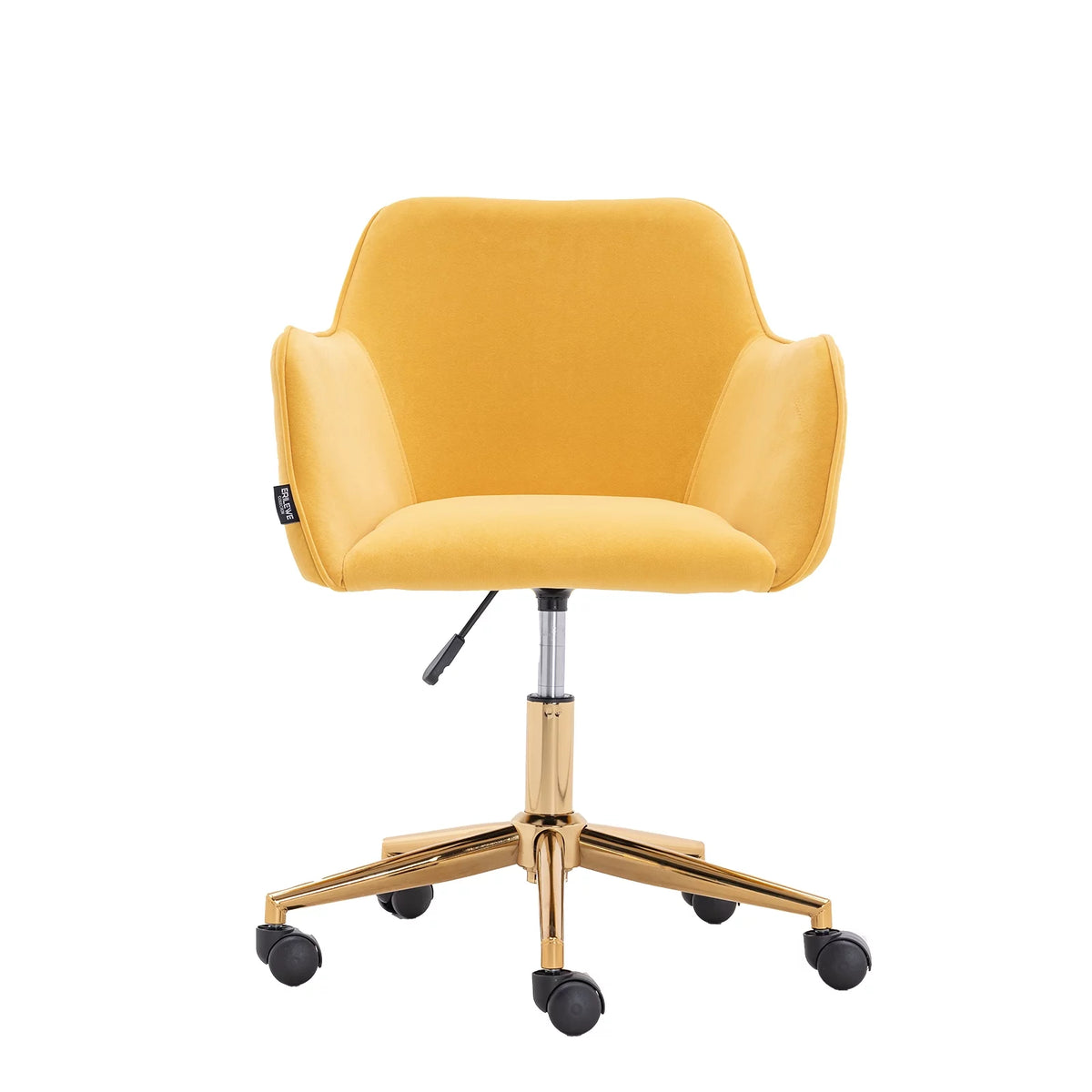 Yellow Velvet Adjustable Height Office Chair with Gold Metal Legs and Wheels N839