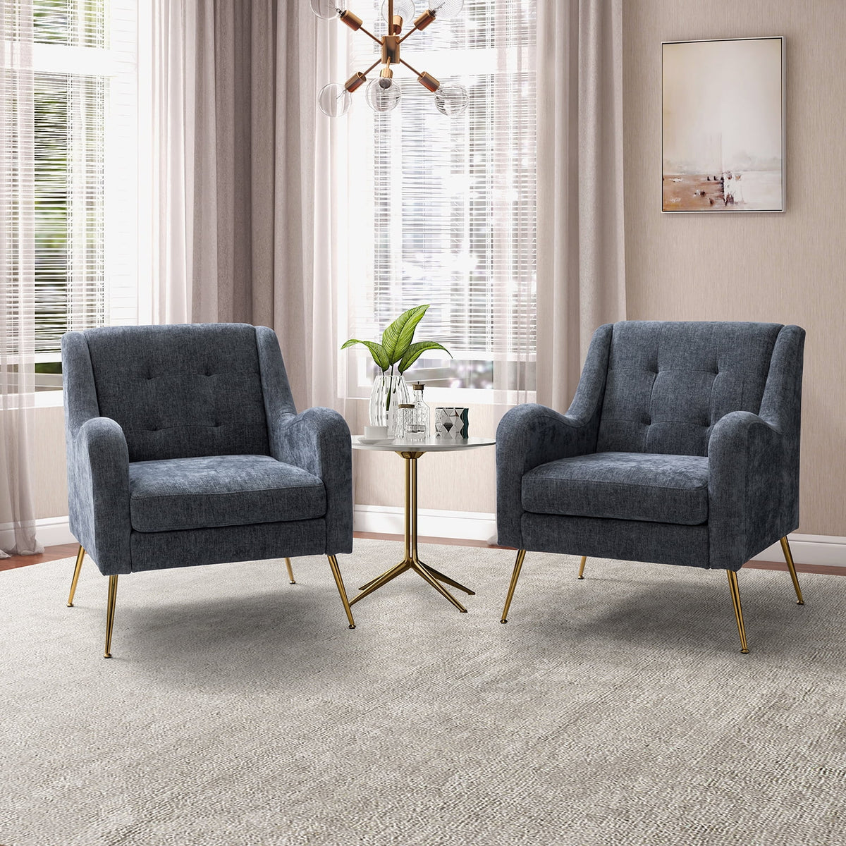 Navy Upholstered Armchairs Set with Removable Cushion F30417