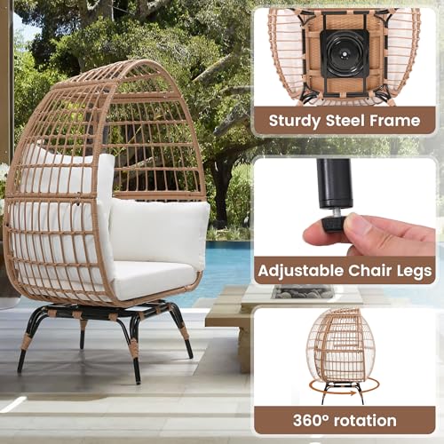 Oversized 360 Swivel Rattan Egg Chair with Beige Cushion W92082