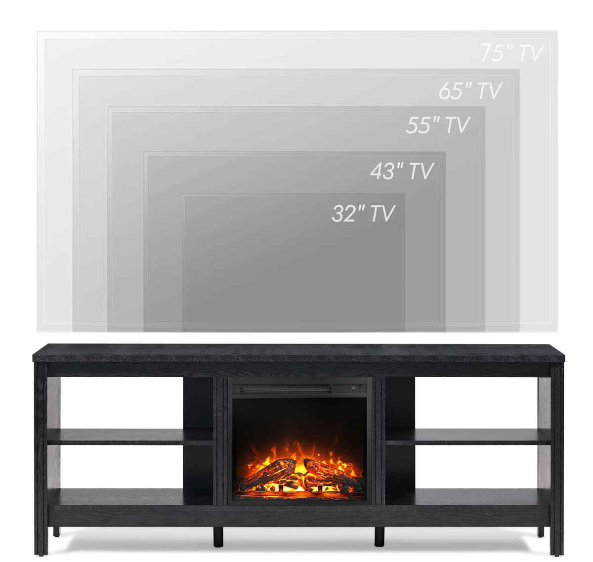 Black 70 inch Wood Fireplace TV Stand with 4 Storage E688