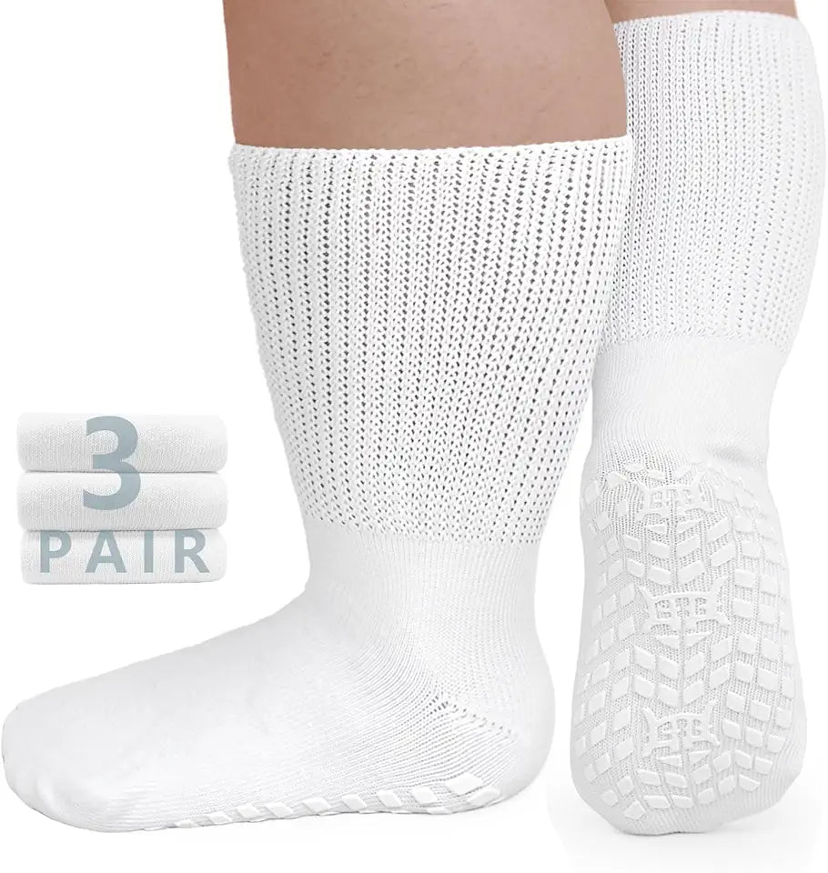 Extra Wide Non Slip Diabetic Socks with Grips 3 Pairs Y2196