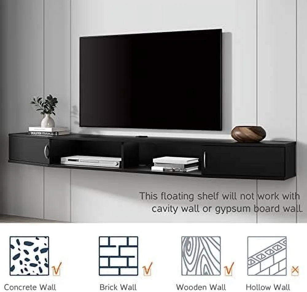 Black Wall Mounted Floating TV Stand with 16 LED Lights X516336