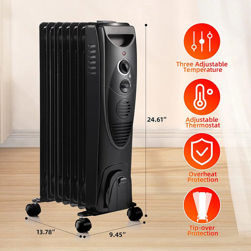 1500W Oil Filled Radiator Heater with 3 Heat Settings T472