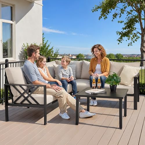 6-piece Metal Sectional Patio Furniture Set with Coffee Table T79991