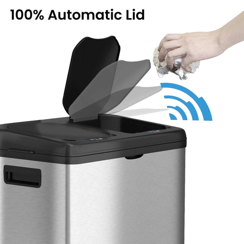 16 Gallon Stainless Steel Dual-Compartment Trash Can and Recycle Bin D362