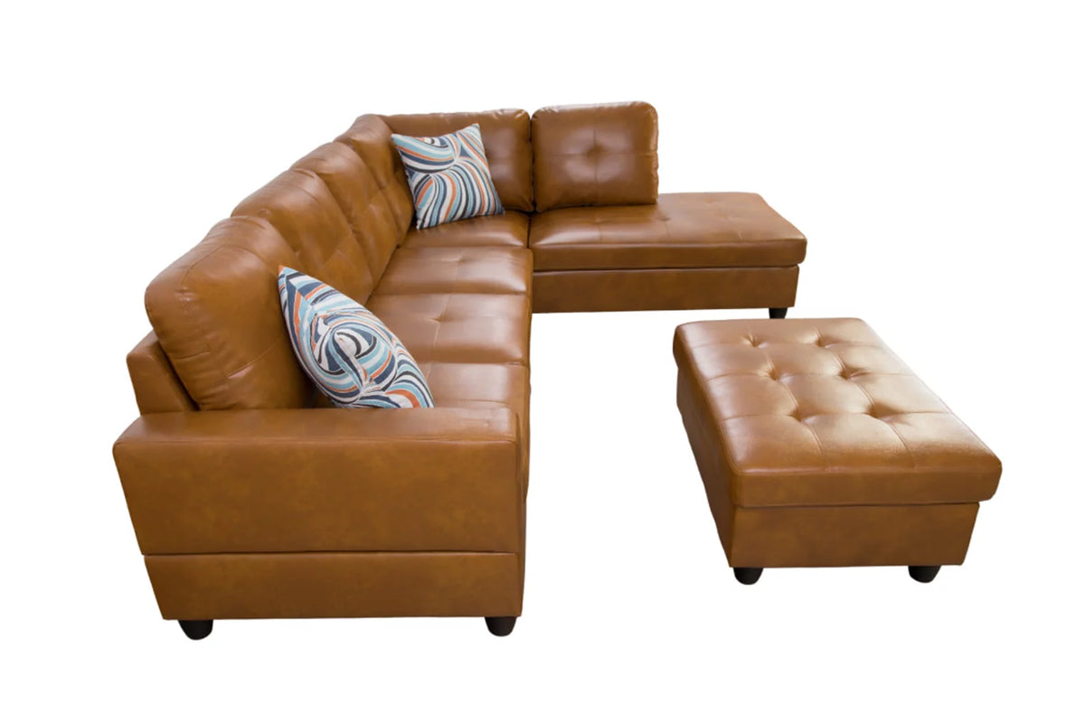 Ginger Leather Sectional Sofa Set with Storage Ottoman Y299059