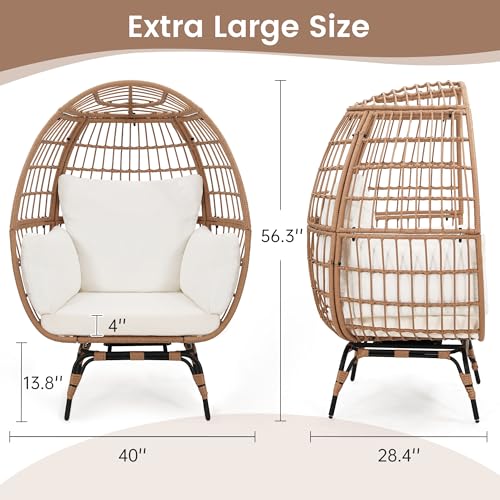 Oversized 360 Swivel Rattan Egg Chair with Beige Cushion W92082