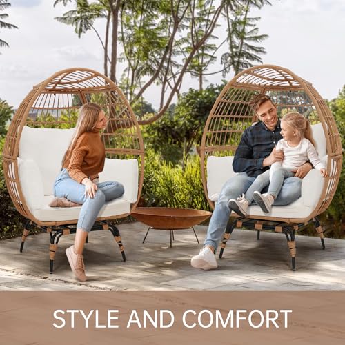 Oversized 360 Swivel Rattan Egg Chair with Beige Cushion W92082