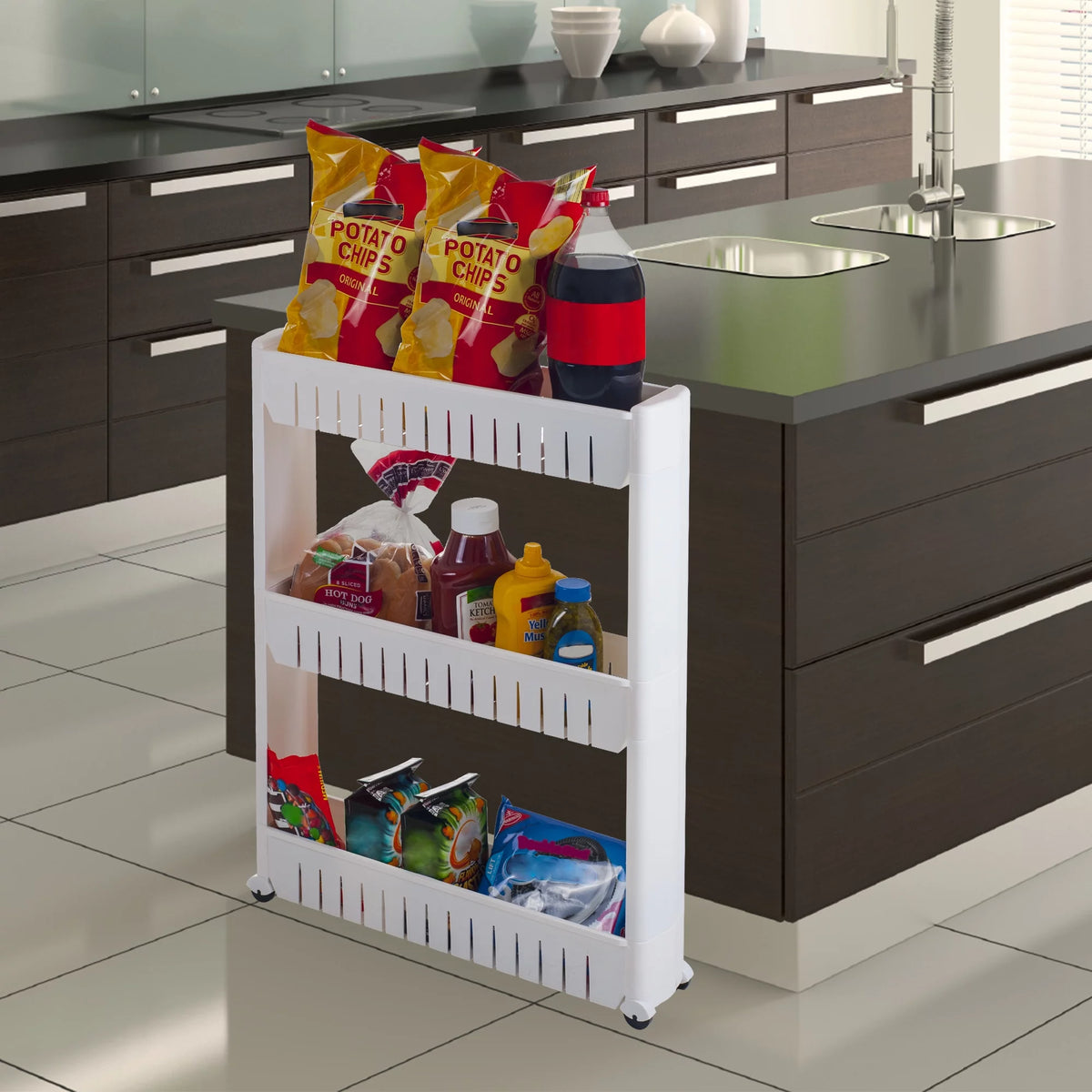 Portable Plastic Shelving Unit Organizer with 3 Storage Baskets N996