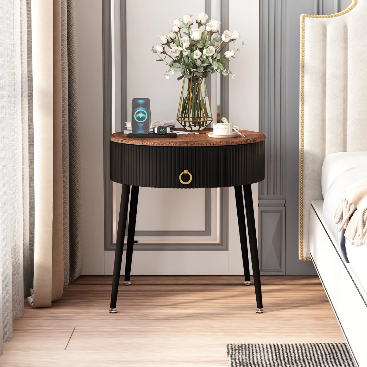 Black Metal End Table Set of 2 with Drawer G6148