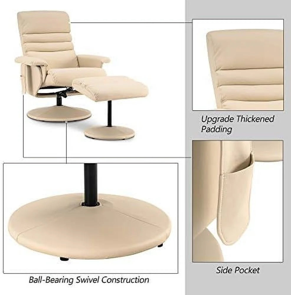 Dark Brown Faux Leather Recliner with Ottoman W5868