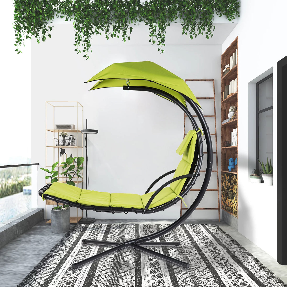 Hanging Chaise Lounge Chair Swing Hammock Chair Steel Green G88431