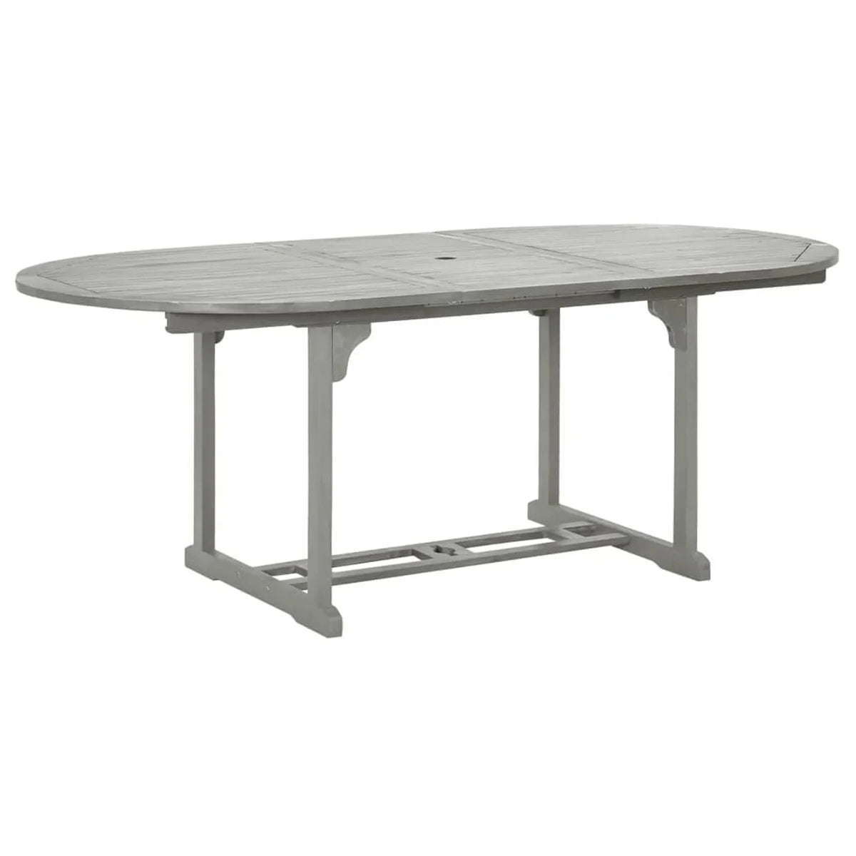 Gray Acacia Wood Extendable Oval Outdoor Dining Table with Umbrella Hole G311638