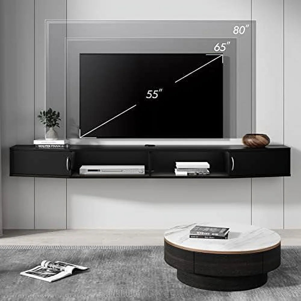 Black Wall Mounted Floating TV Stand with 16 LED Lights X516336