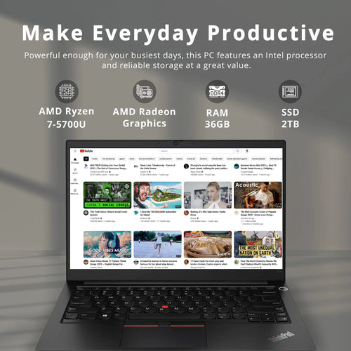 14" FHD Laptop, AMD Ryzen 7 5700U, 36GB RAM, 2TB SSD, Black F695677