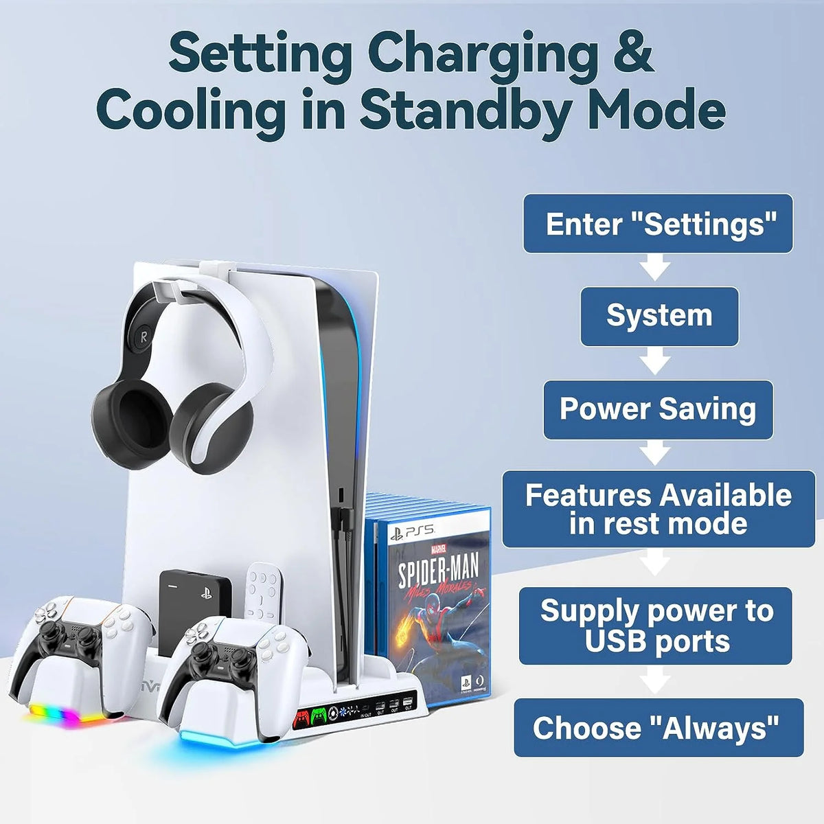 PS5 Stand and Cooling Station with RGB LED C2921