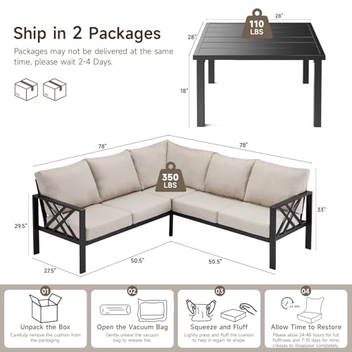 6-piece Metal Sectional Patio Furniture Set with Coffee Table T79991