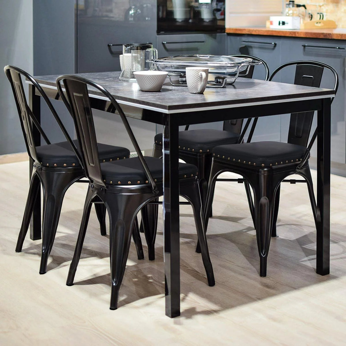Black Metal Dining Chairs with PU Leather Seat W557402