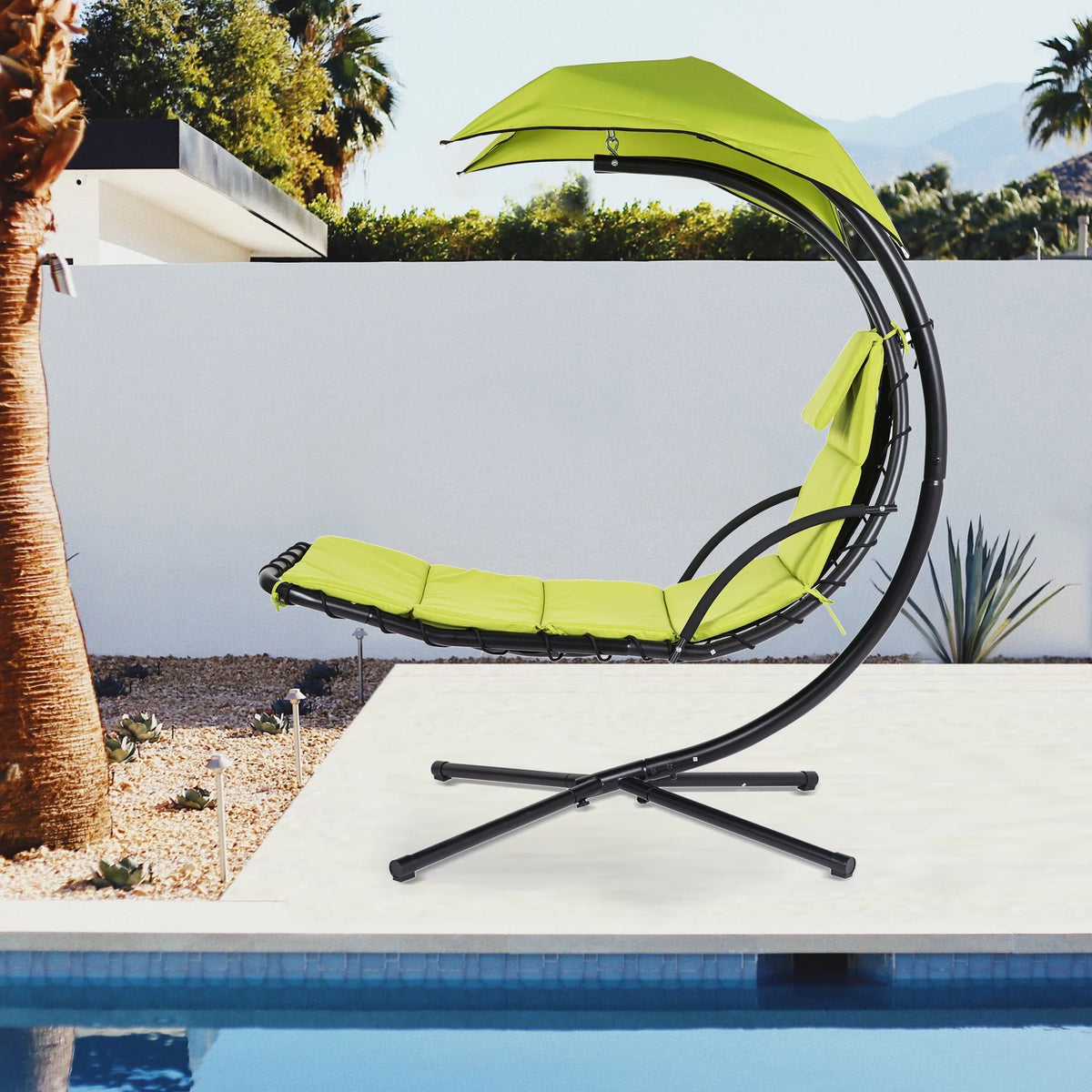 Hanging Chaise Lounge Chair Swing Hammock Chair Steel Green G88431