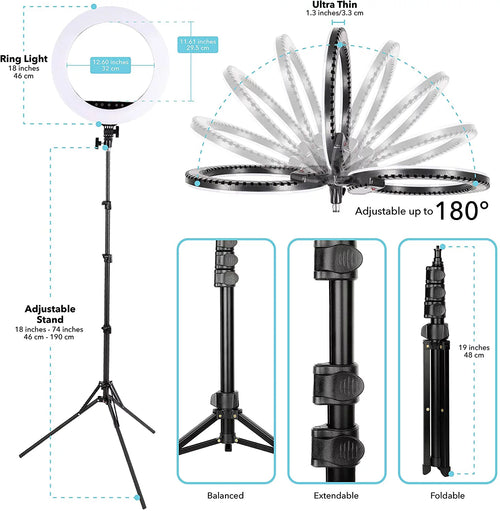 18 inch Dimmable Tricolor LED Ring Light with Stand W715