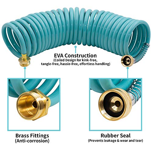 50 ft EVA Curly Garden Water Hose with Brass Connectors and 7-Pattern Sprayer V856096