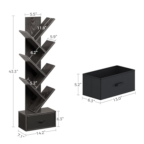 Rustic Brown 7 Shelf Wooden Bookshelf with Drawer E65648
