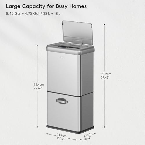 50L Dual Compartment Stainless Steel Motion Sensor Trash Can F5081