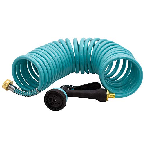 50 ft EVA Curly Garden Water Hose with Brass Connectors and 7-Pattern Sprayer V856096