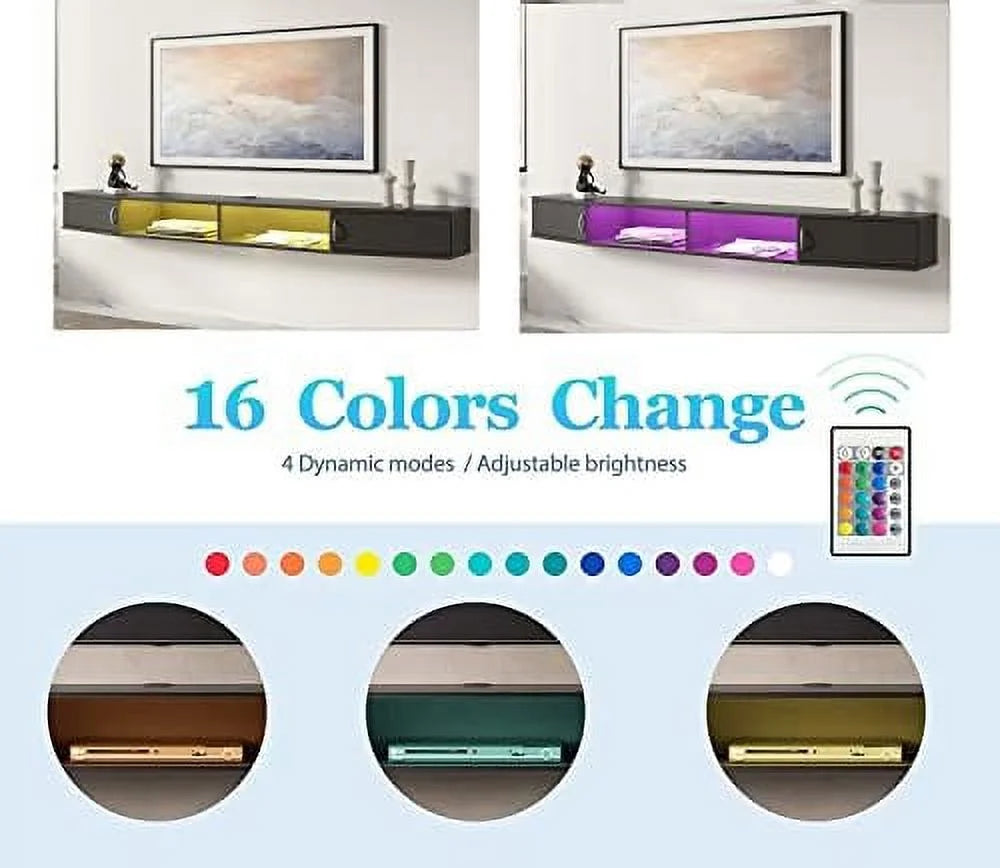 Black Wall Mounted Floating TV Stand with 16 LED Lights X516336