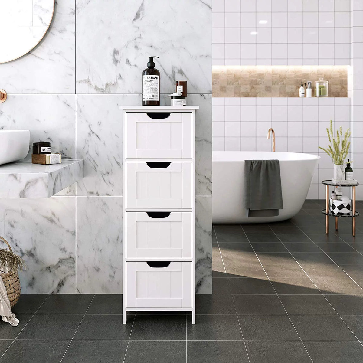 White 4 Drawer Wooden Floor Cabinet I958218