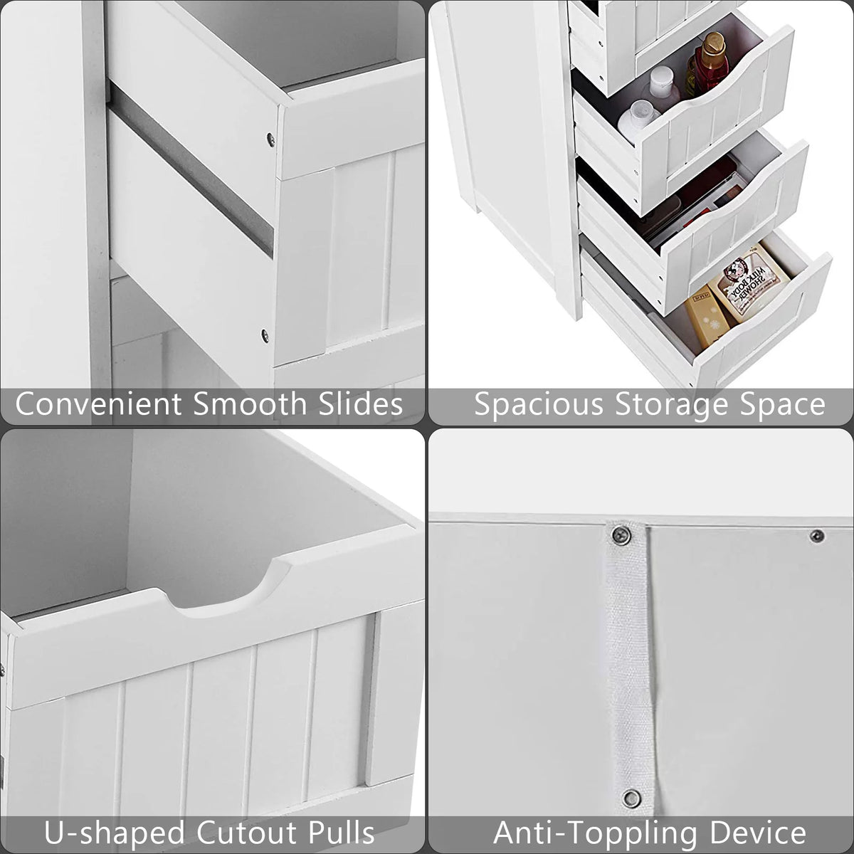 White 4 Drawer Wooden Floor Cabinet I958218