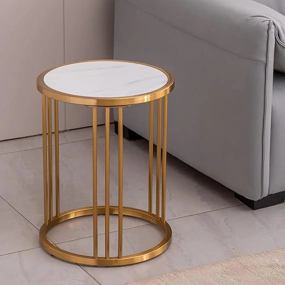 Round End Table with Golden Stainless Steel Frame H169