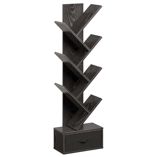 Rustic Brown 7 Shelf Wooden Bookshelf with Drawer E65648